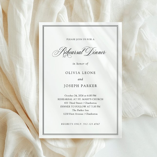 Invitation Dîner de répétition classique noir et blanc (Créateur téléchargé)