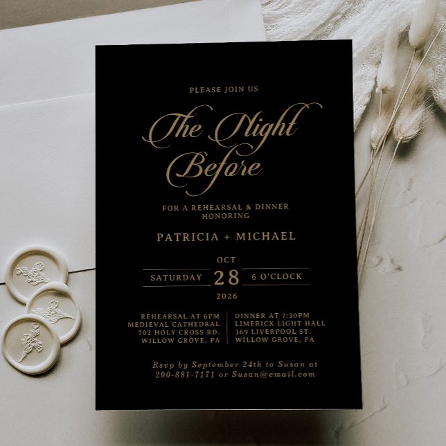 Invitation Dîner de répétition classique noir or la veille (Créateur téléchargé)
