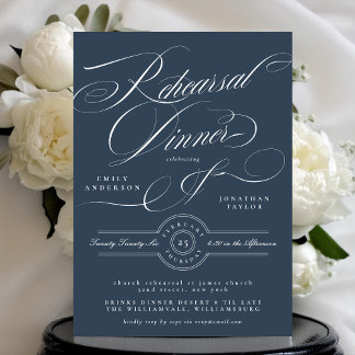 Invitation Dîner de répétition classique pour Mariage bleu de