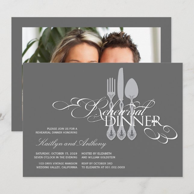 Invitation Dîner de répétition Classique Scrolls 2 Mariage In (Devant / Derrière)