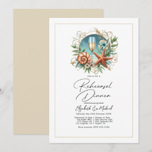 Invitation Dîner de répétition Coastal Chic Coquillages