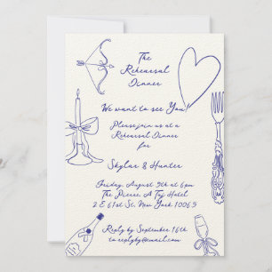 Invitation Dîner de répétition Cobalt Blue La Dolce Vita Ecru
