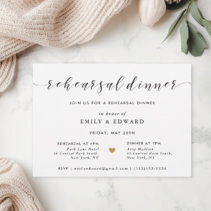 Invitation Dîner de répétition Cœur en or moderne