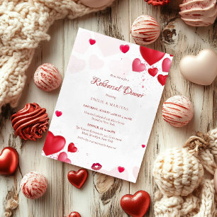 Invitation Dîner de répétition cœur rose et rouge de la Saint