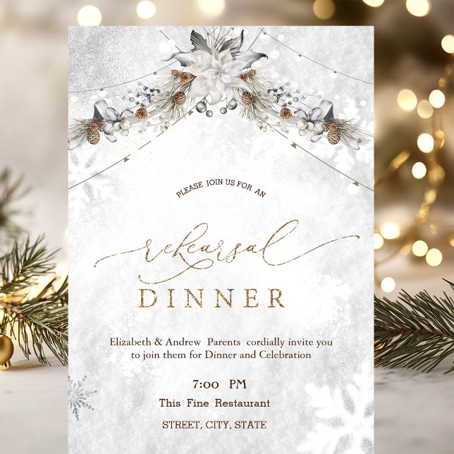 Invitation Dîner de répétition Cônes de pin Fleur d'hiver (Créateur téléchargé)