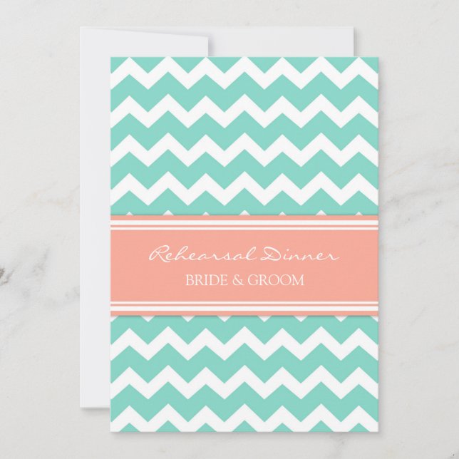 Invitation Dîner de répétition Coral Aqua Chevron (Devant)