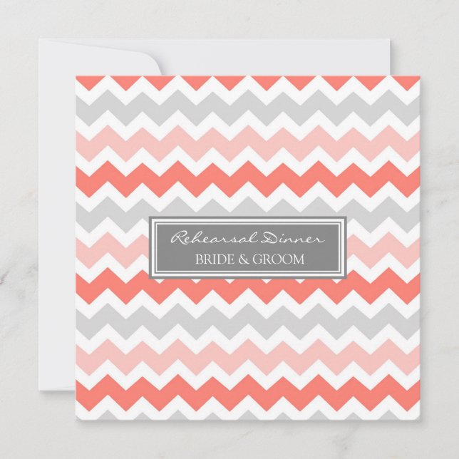 Invitation Dîner de répétition Coral Grey Chevron (Devant)