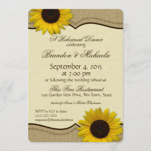 Invitation Dîner de répétition Country Sunflower et Burlap