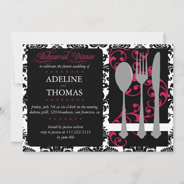 Invitation Dîner de répétition Damas :Invitation (Devant)
