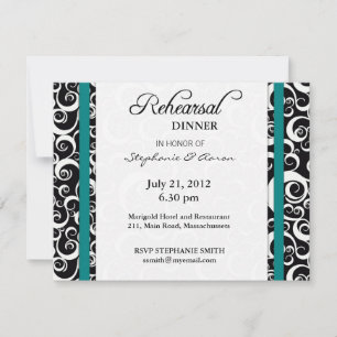 Invitation Dîner de répétition Damask Swirl en Turquoise