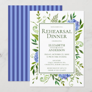 Invitation Dîner de répétition d'aquarelle florale Blue Hydra