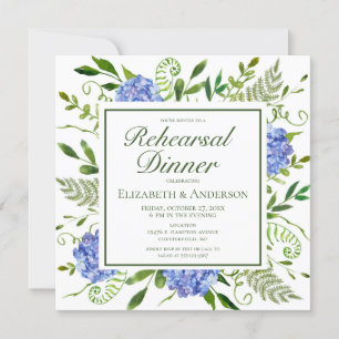 Invitation Dîner de répétition d'aquarelle florale Blue Hydra