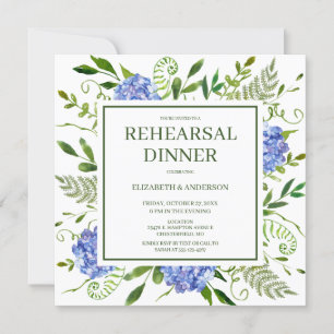 Invitation Dîner de répétition d'aquarelle florale Blue Hydra