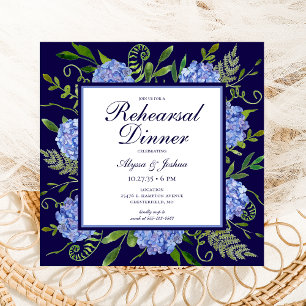 Invitation Dîner de répétition d'aquarelle florale Blue Hydra