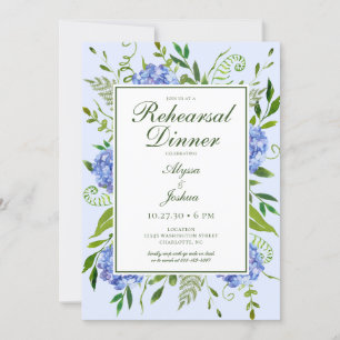 Invitation Dîner de répétition d'aquarelle florale Blue Hydra