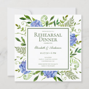 Invitation Dîner de répétition d'aquarelle florale Blue Hydra