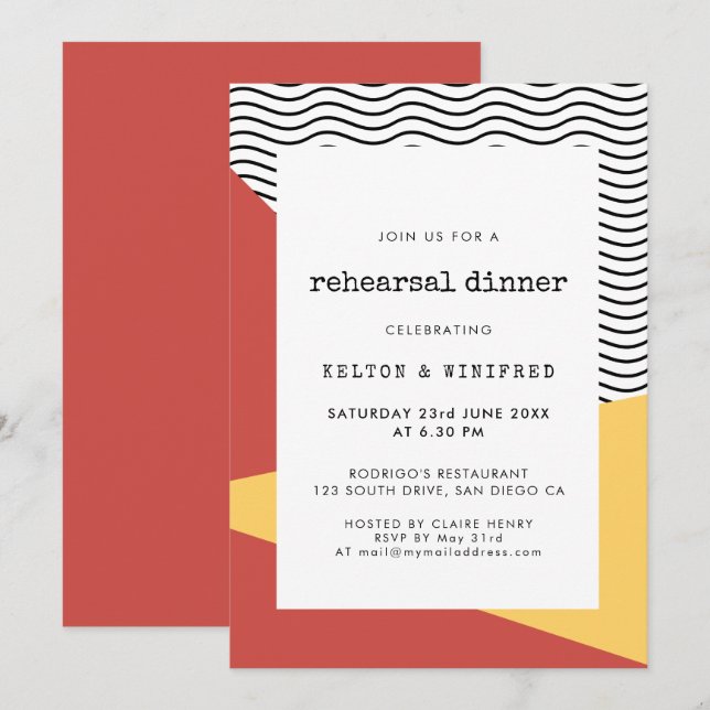 Invitation Dîner de répétition d'art pop des années 80 style  (Devant / Derrière)