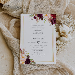 Invitation dîner de répétition d'automne floral bordeaux invi