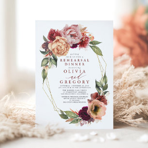 Invitation Dîner de répétition d'automne rouge Orange Bourgog