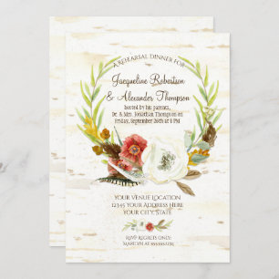 Invitation Dîner de répétition d'automne Wreath Boho Feather 