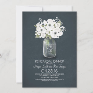 Invitation dîner de répétition de bocal de mason à fleurs rus
