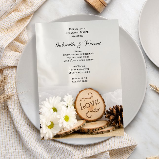 Invitation Dîner de répétition de bois rustique blanc (Créateur téléchargé)