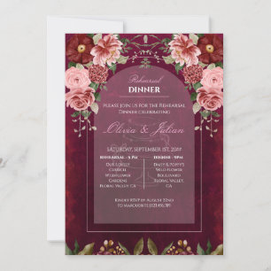 Invitation Dîner de répétition de Bourgogne lunatique et rose