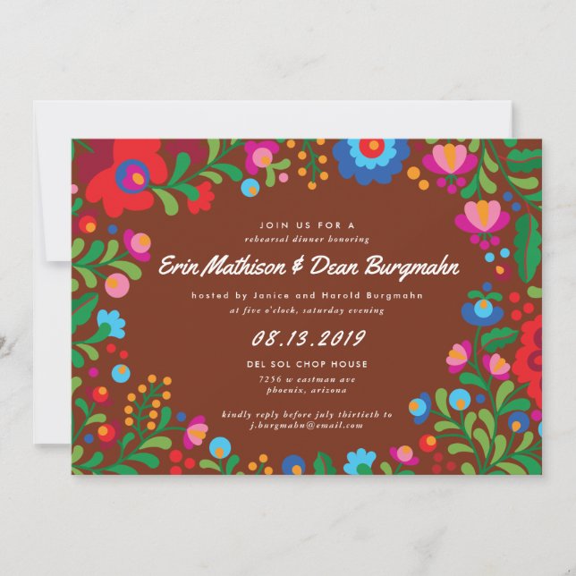 Invitation Dîner de répétition de broderie rouge mexicaine (Devant)