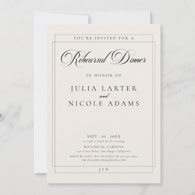 Invitation Dîner de répétition de calligraphie classique en i (Devant)