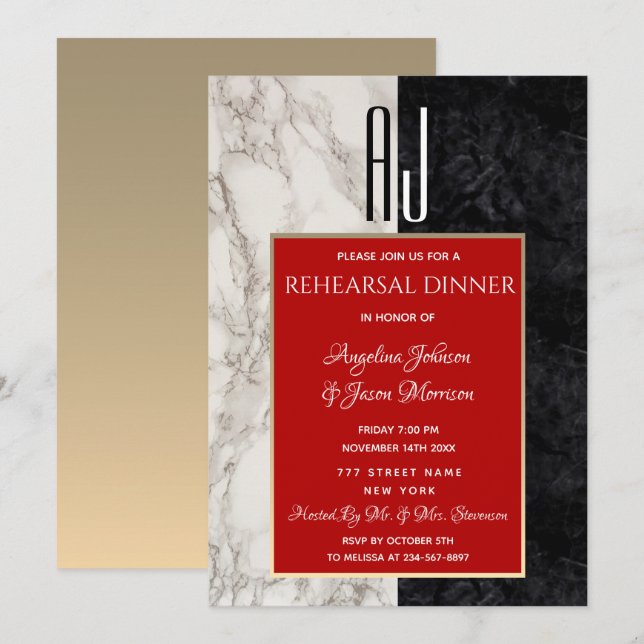 Invitation Dîner de répétition de calligraphie élégante (Devant / Derrière)