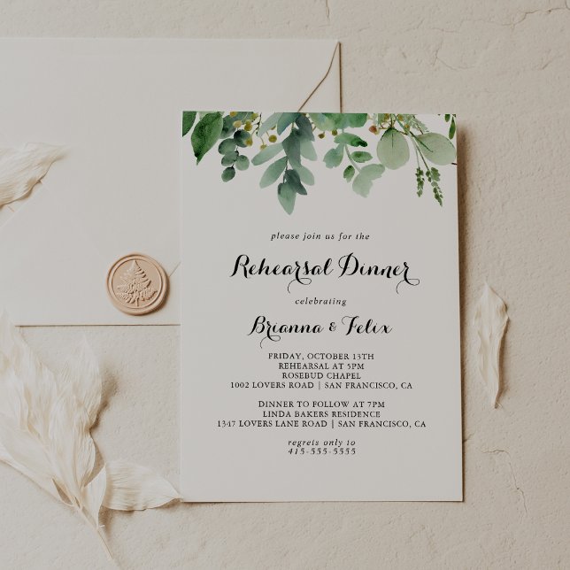 Invitation Dîner de répétition de calligraphie Eucalyptus (Créateur téléchargé)