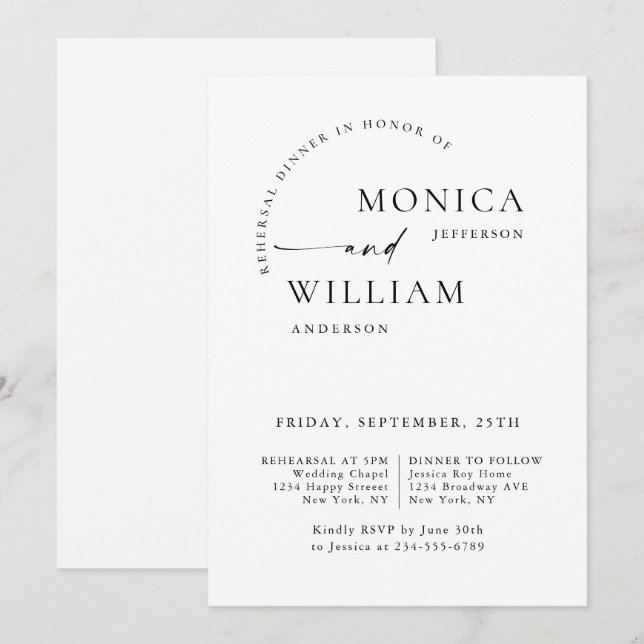 Invitation Dîner de répétition de calligraphie minimaliste él (Devant / Derrière)