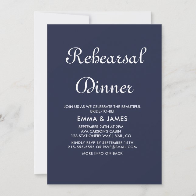 Invitation Dîner de répétition de calligraphie Navy romantiqu (Devant)