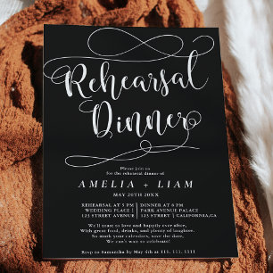 Invitation Dîner de répétition de calligraphie noire blanche