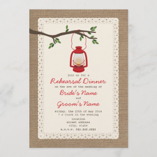 Invitation Dîner de répétition de camping inspiré par Burlap