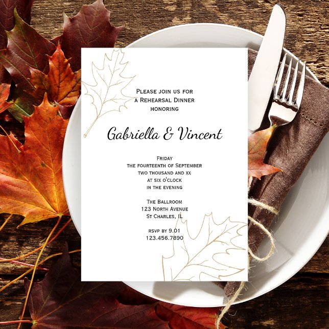 Invitation Dîner de répétition de chêne Feuille d'automne (Set a warm seasonal Fall tone with the Autumn Oak Leaves Wedding Rehearsal Dinner Invitation.)