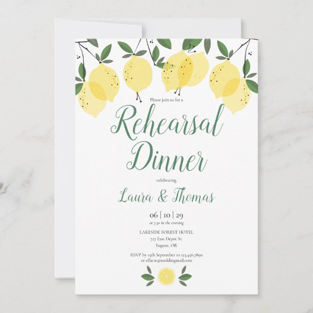 Invitation Dîner de répétition de citrons modernes (Devant)