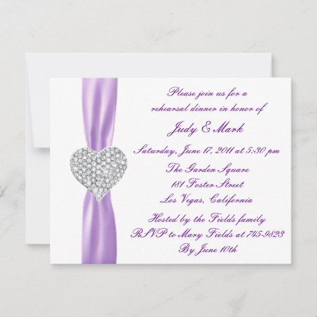 Invitation Dîner de répétition de coeur de diamant violet Inv (Devant)