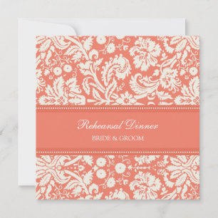 Invitation Dîner de répétition de Coral White Damask