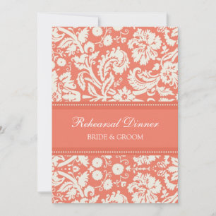 Invitation Dîner de répétition de Coral White Damask