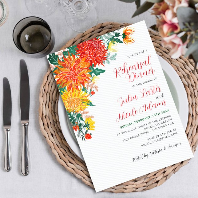 Invitation Dîner de répétition de Dahlia de printemps jaune p (Créateur téléchargé)