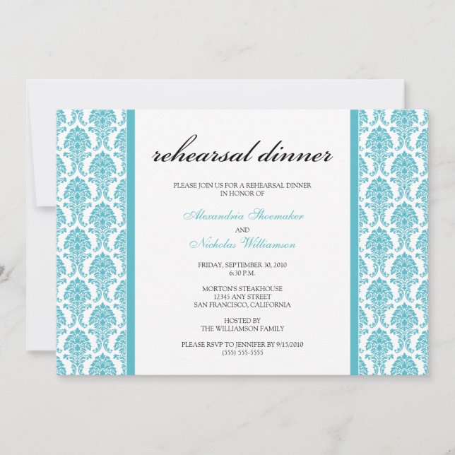 Invitation Dîner de répétition de Damas (aqua) (Devant)