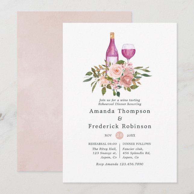 Invitation Dîner de répétition de dégustation de vin Floral B (Devant / Derrière)