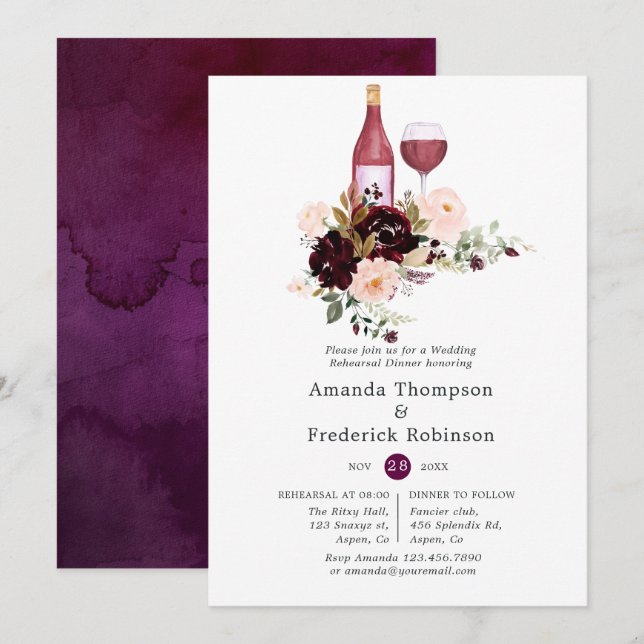 Invitation Dîner de répétition de dégustation de vin floral B (Devant / Derrière)