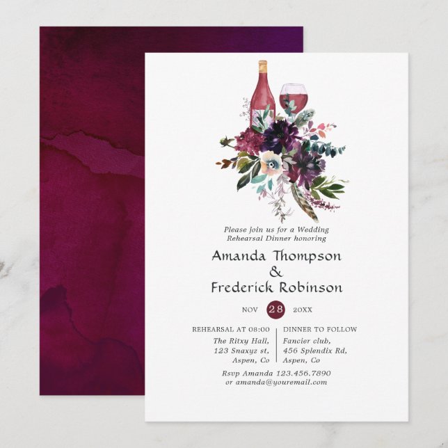 Invitation Dîner de répétition de dégustation de vin rouge de (Devant / Derrière)