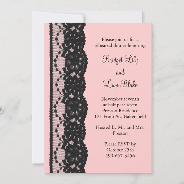 Invitation Dîner de répétition de dentelle (rose) (Devant)