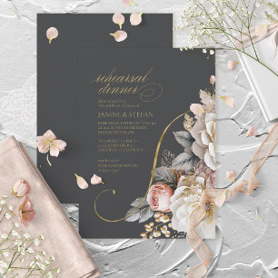Invitation Dîner de répétition de dramatiques florales Carbon