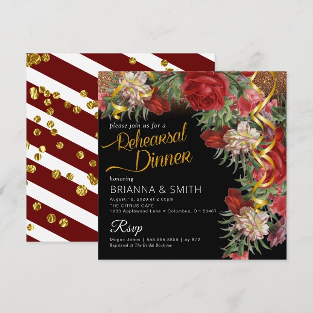 Invitation Dîner de répétition de fleurs Calligraphie Invitat (Devant / Derrière)