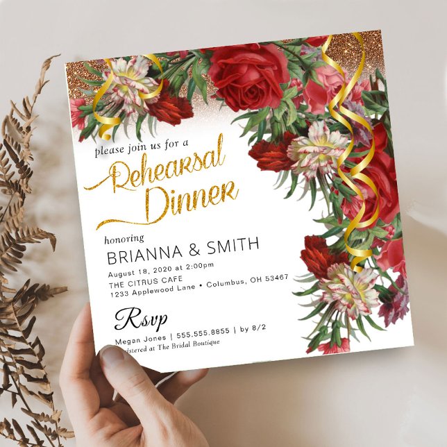 Invitation Dîner de répétition de fleurs Calligraphie Invitat (Créateur téléchargé)