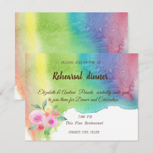 Invitation Dîner de répétition de fleurs d'aquarelle moderne  (Devant / Derrière)